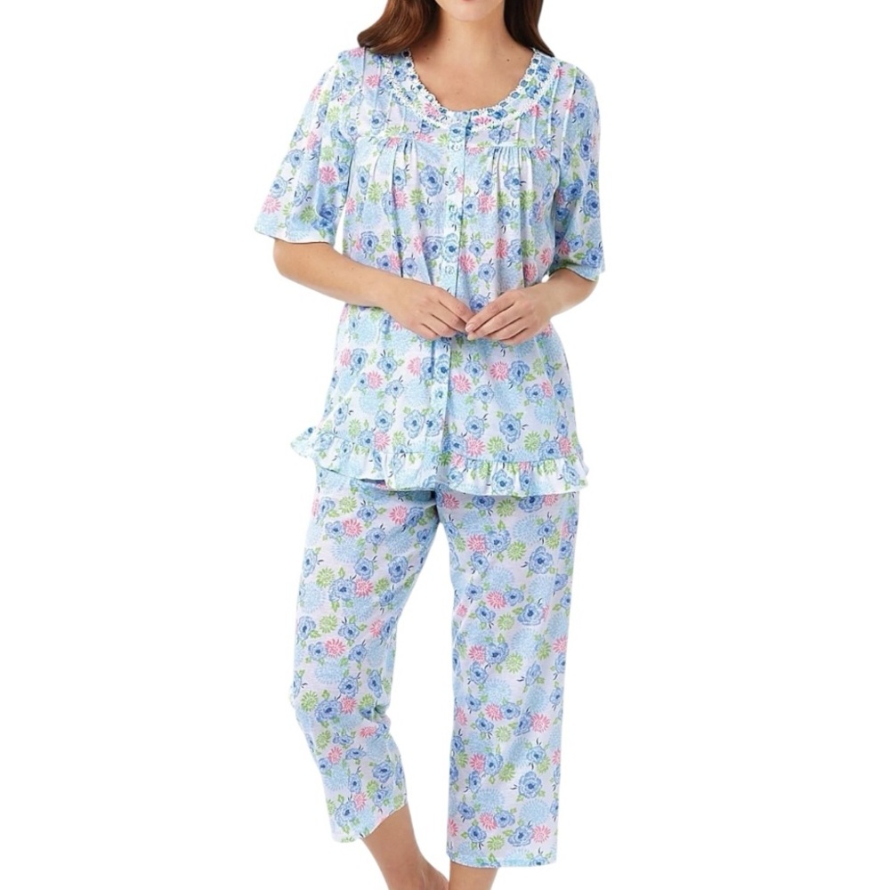 Cozee Corner Women's 4X Sleepwear 2 Pc Pajama PJ Set Poly Cotton floral blue new